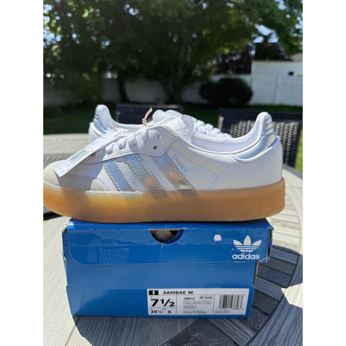 Adidas Sambae W Women’s Size 7.5 White Silver Gum Platform Sneakers BNWB JQ8411