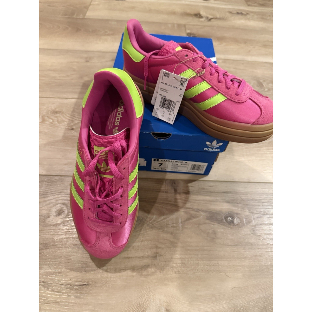 Adidas Gazelle Bold W Pink Lime Green Gum Platform Sneakers Women’s 7 JI2705