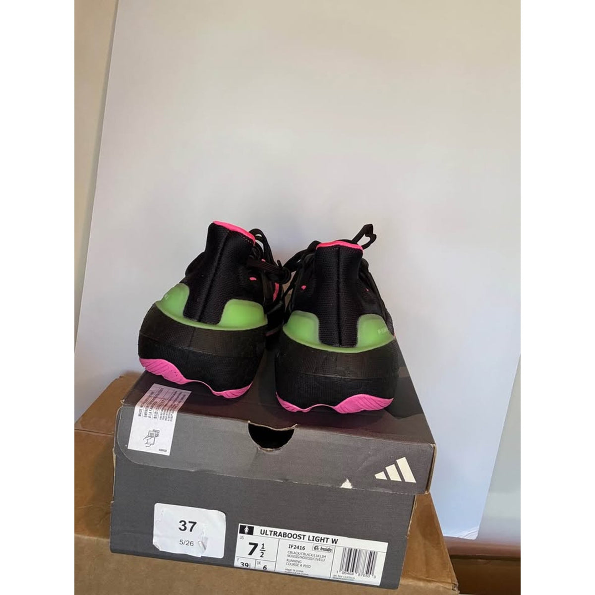 Adidas Ultraboost Light W Running Shoes Black Pink Green US 7.5