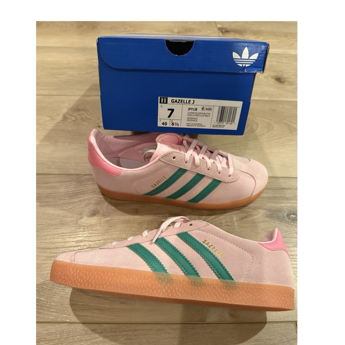 Adidas Gazelle J Pink Green Gum Sole Suede Sneakers Youth 7 Women’s 8 NIB JP7128