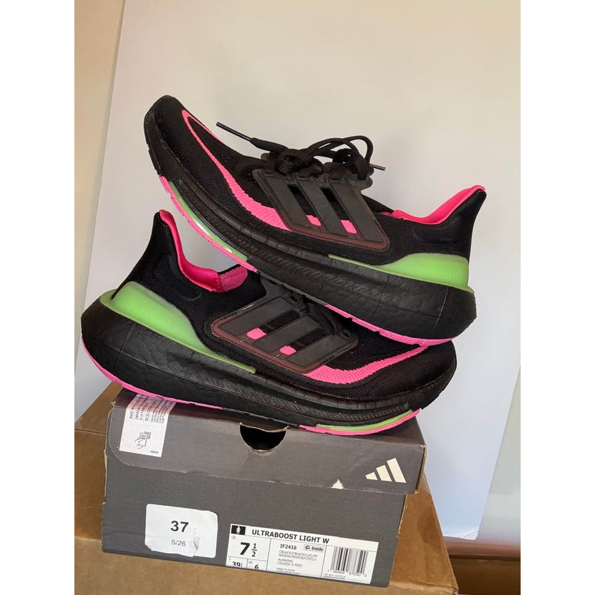 Adidas Ultraboost Light W Running Shoes Black Pink Green US 7.5