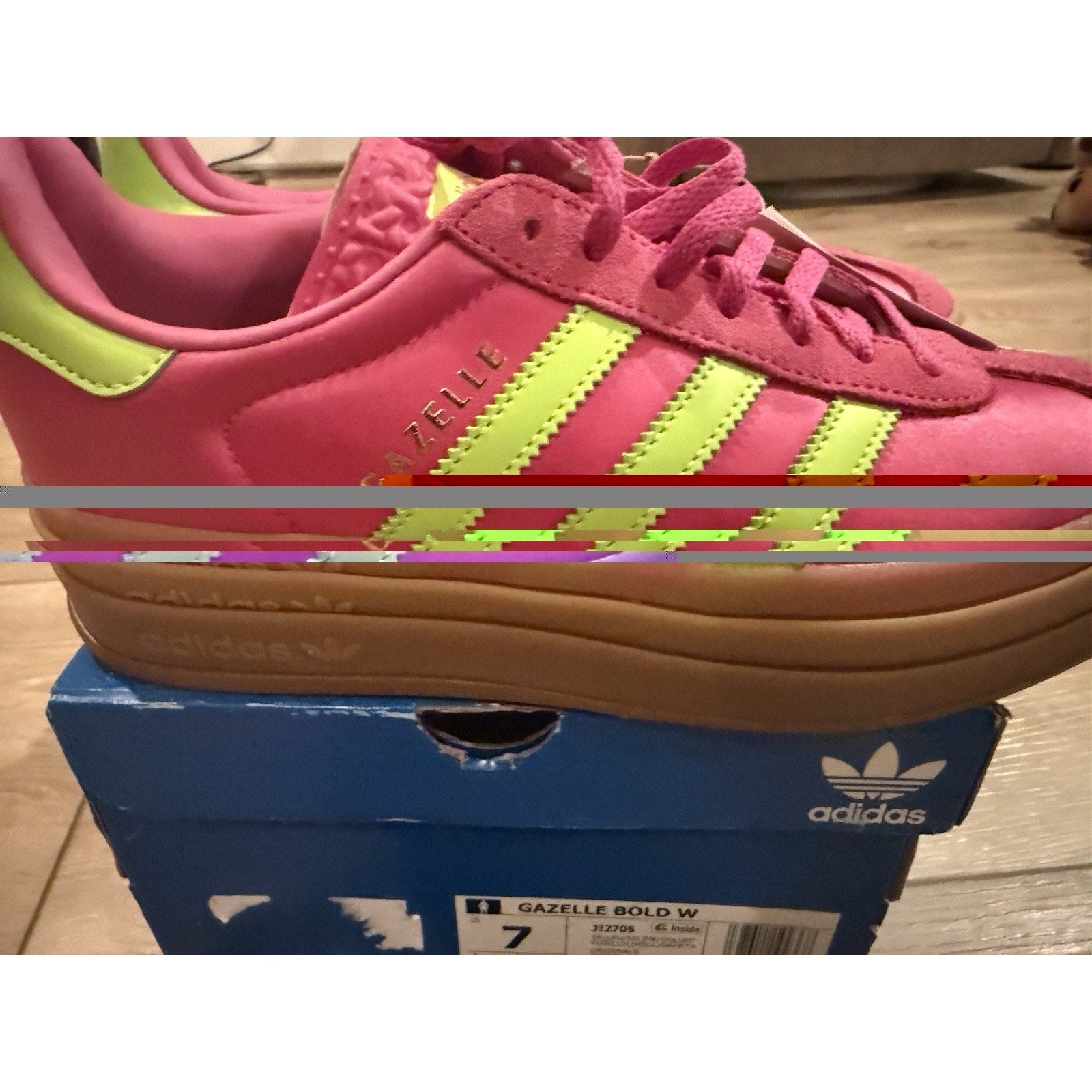 Adidas Gazelle Bold W Pink Lime Green Gum Platform Sneakers Women’s 7 JI2705