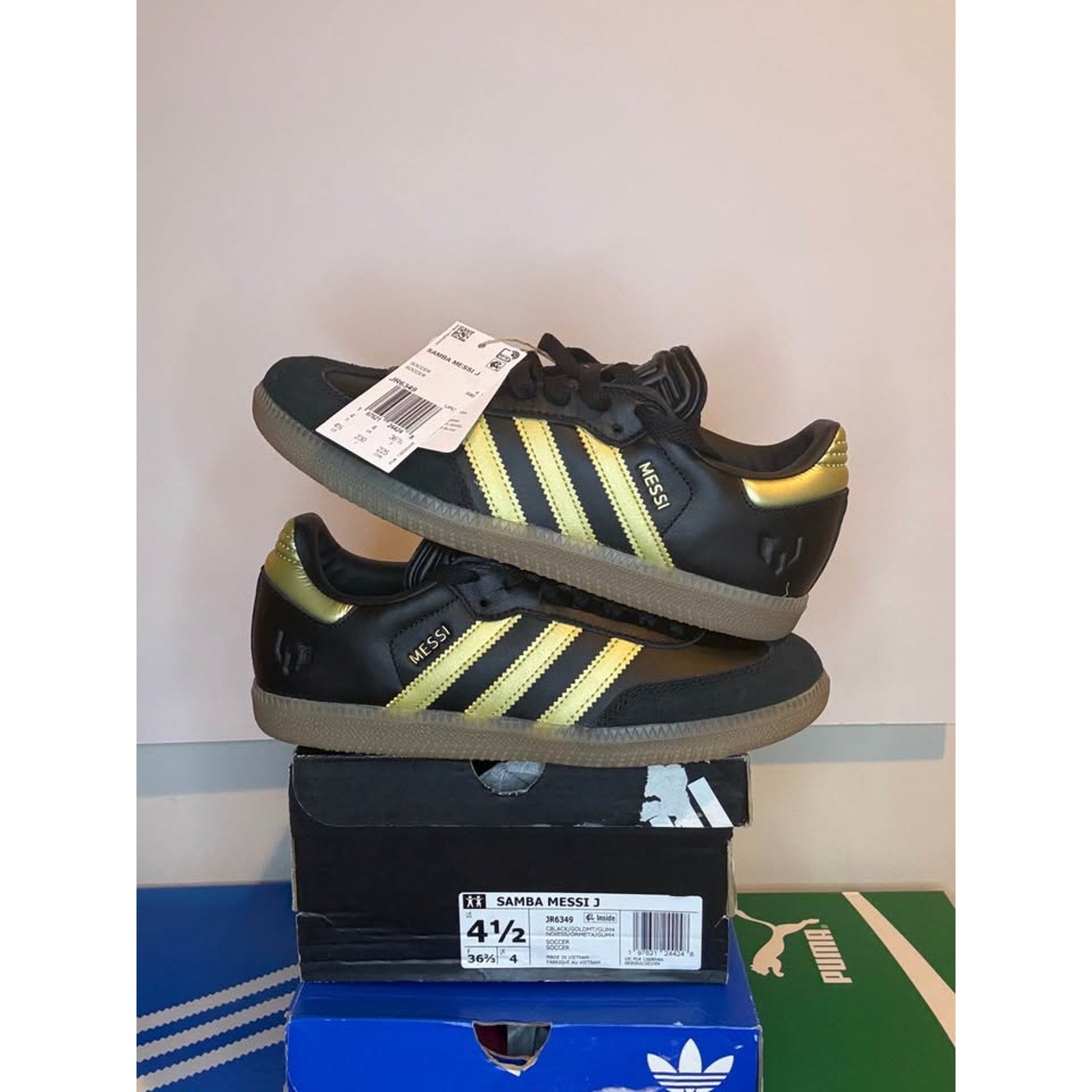Adidas Samba Messi J Black Gold Shoes US 4.5Y