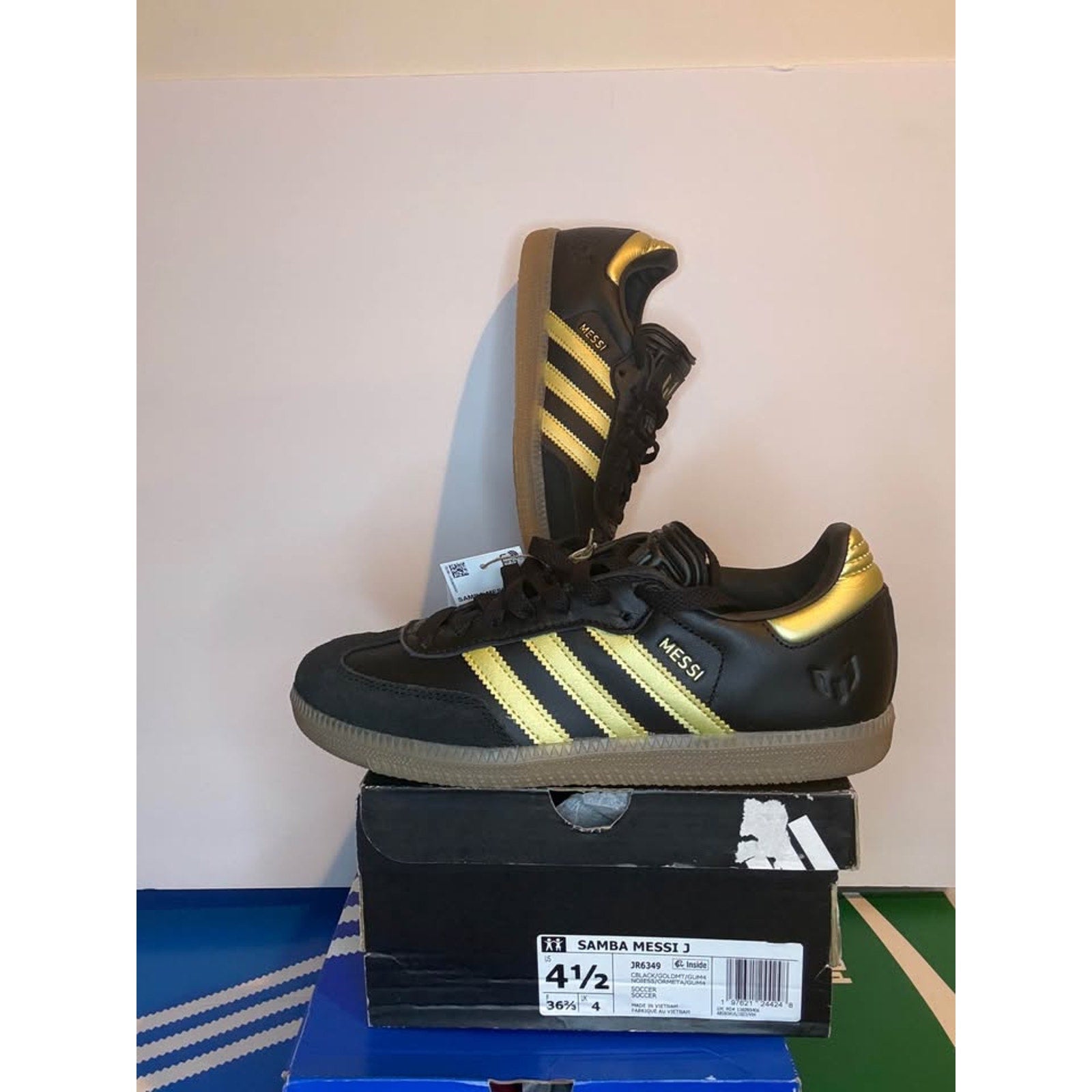 Adidas Samba Messi J Black Gold Shoes US 4.5Y