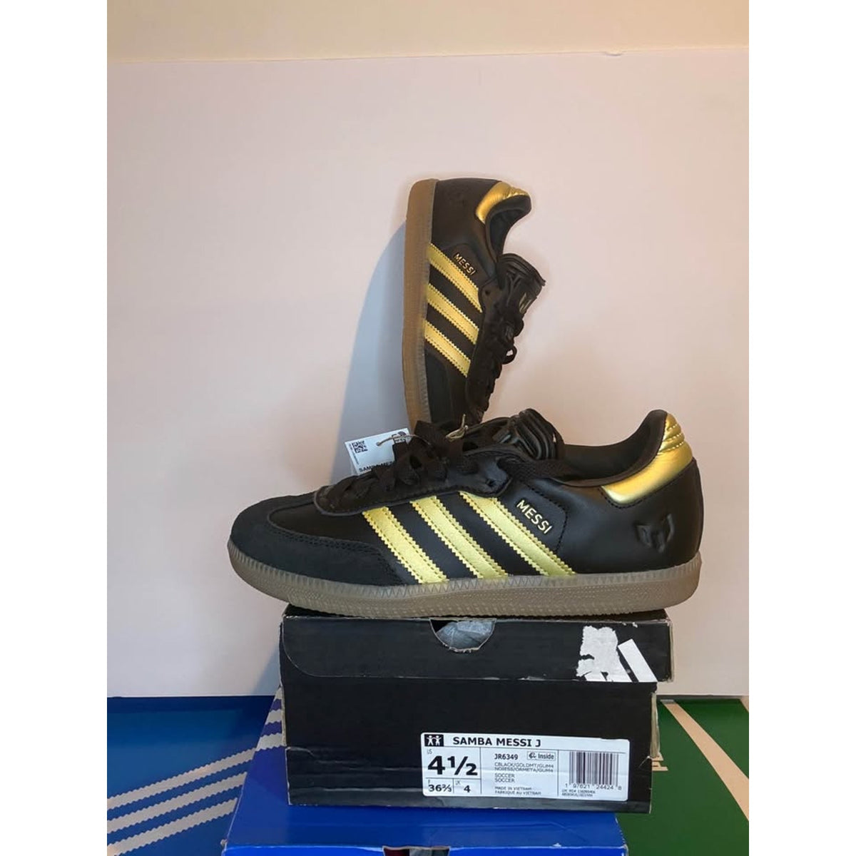 Adidas Samba Messi J Black Gold Shoes US 4.5Y