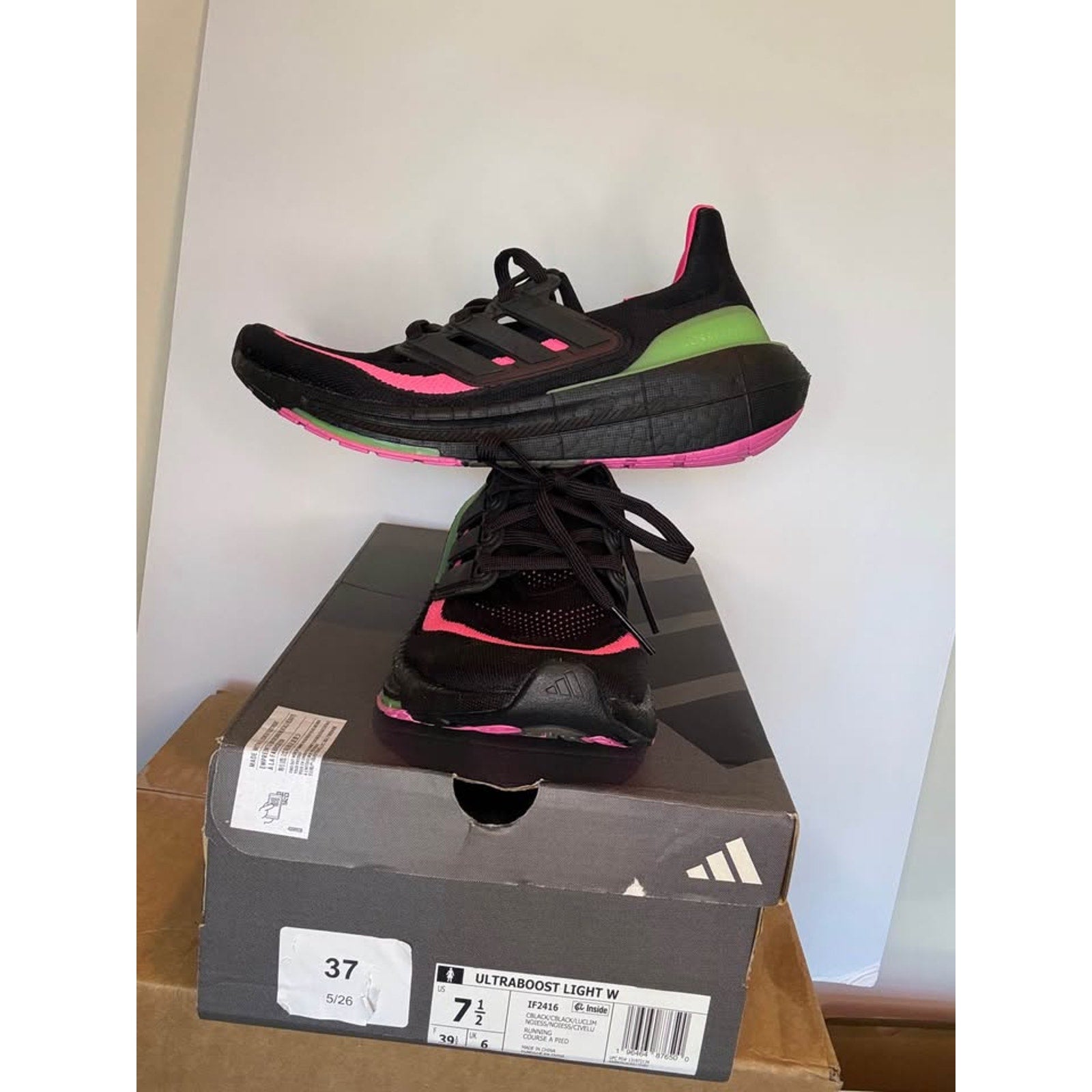 Adidas Ultraboost Light W Running Shoes Black Pink Green US 7.5