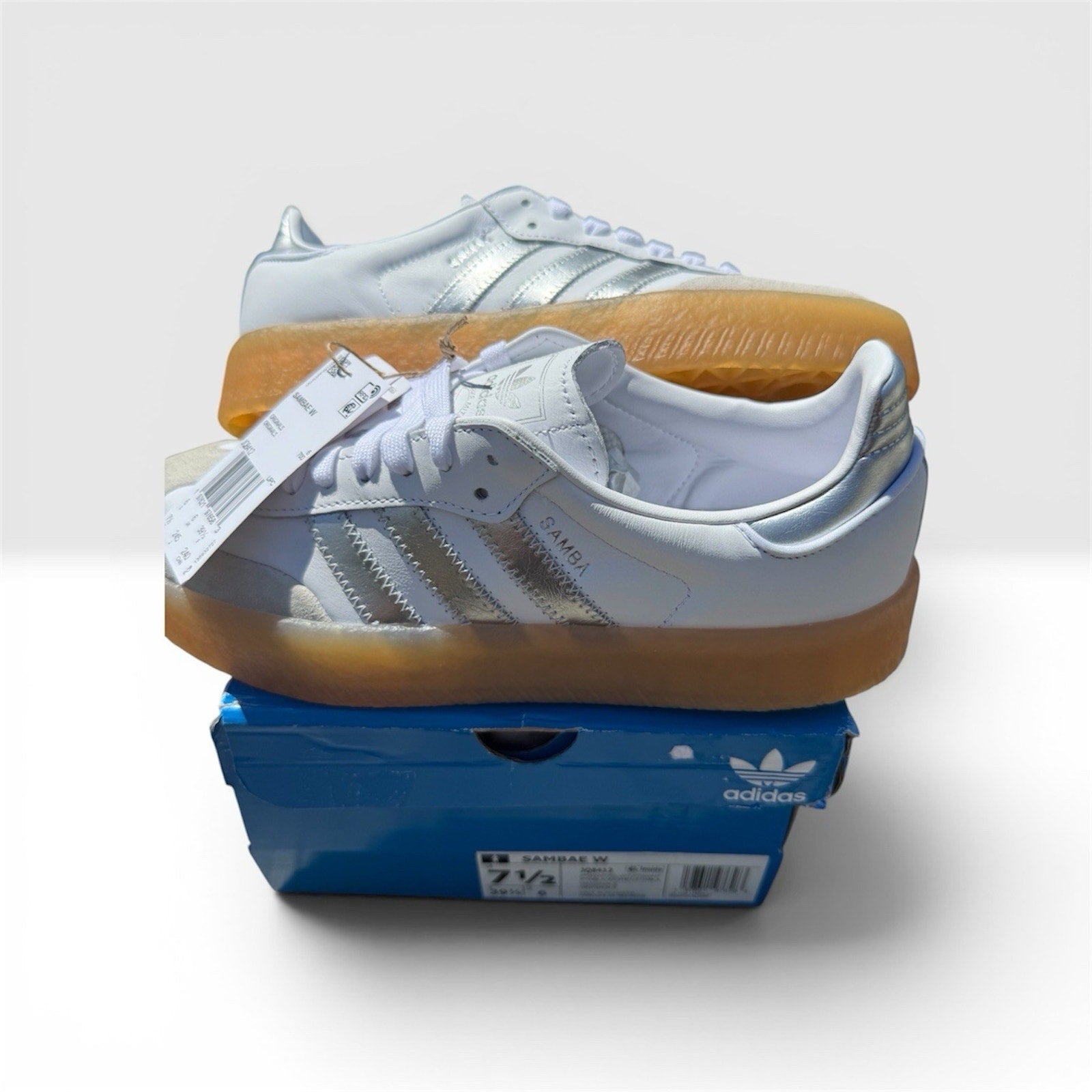 Adidas Sambae W Women’s Size 7.5 White Silver Gum Platform Sneakers BNWB JQ8411
