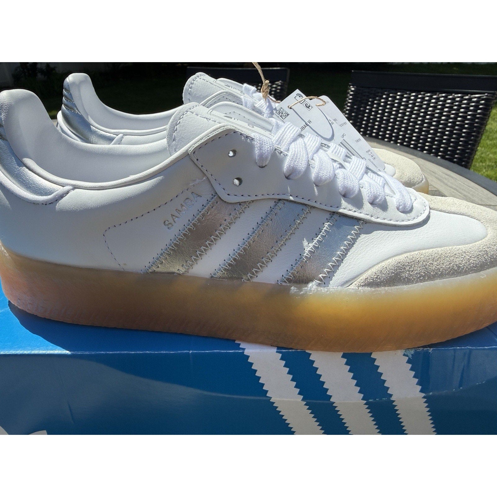 Adidas Sambae W Women’s Size 7.5 White Silver Gum Platform Sneakers BNWB JQ8411