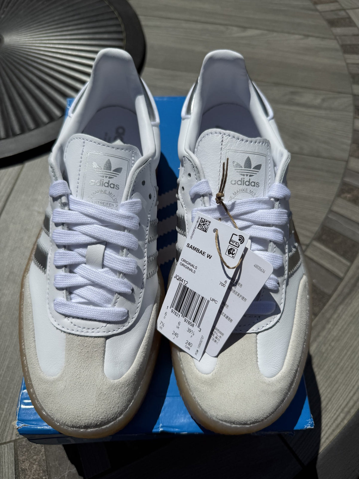 adidas Sambae W White/Metallic Silver — Women's 8
