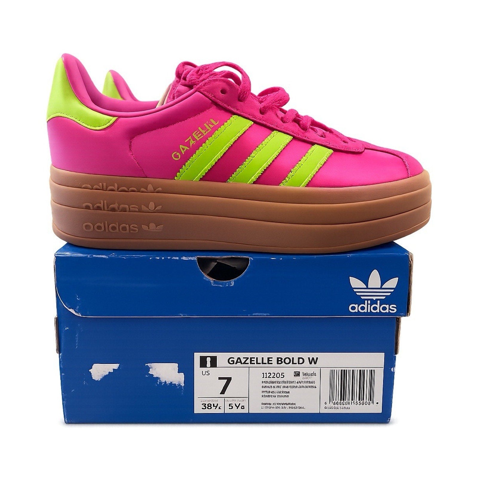 Adidas Gazelle Bold W Pink Lime Green Gum Platform Sneakers Women’s 7 JI2705