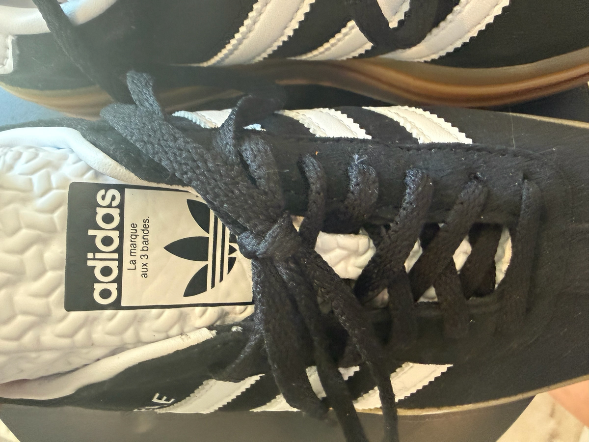 D’s Laces adidas Gazelle Bold black suede sneakers with white leather stripes and branded tongue detail